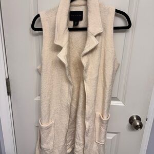 Tahari Cream Bouclé Sleeveless Long Vest with Notched Lapel